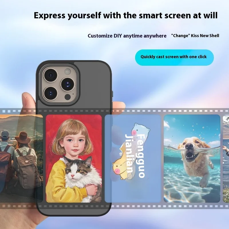 For iPhone 15 Pro Max E-Ink Case 4 inch HD 4 Colors NFC Smart Display Phone Cover - Grey White