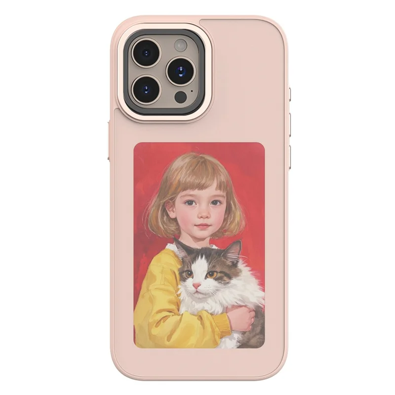 For iPhone 15 Pro E-Ink Case 4 inch HD 4 Colors NFC Smart Display Phone Cover - Pink