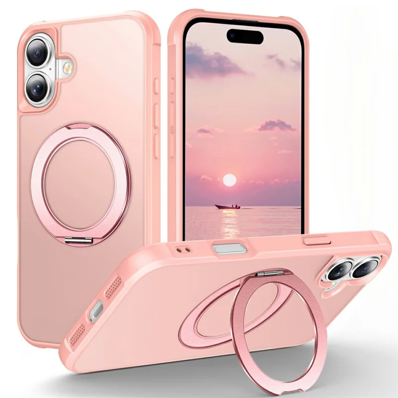 For iPhone 17 Case Magnetic Kickstand TPU + PC Shockproof Hybrid Phone Cover - Pink