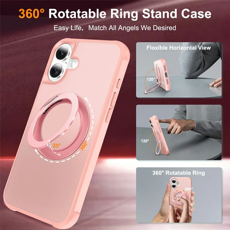 For iPhone 17 Case Magnetic Kickstand TPU + PC Shockproof Hybrid Phone Cover - Pink