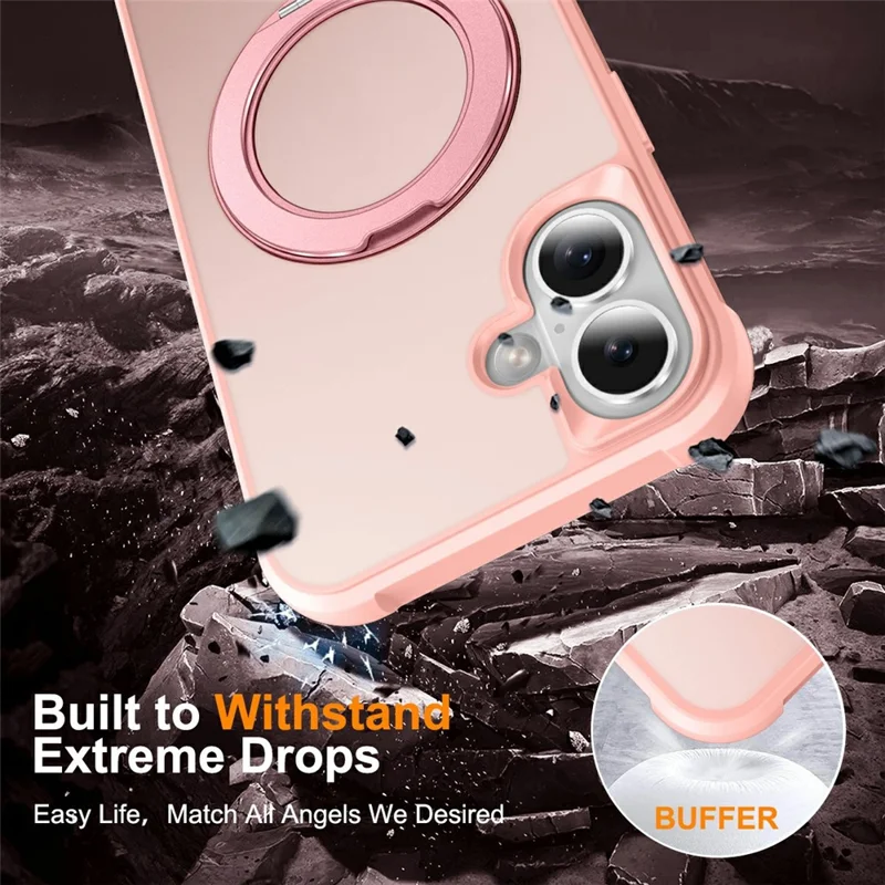 For iPhone 17 Case Magnetic Kickstand TPU + PC Shockproof Hybrid Phone Cover - Pink