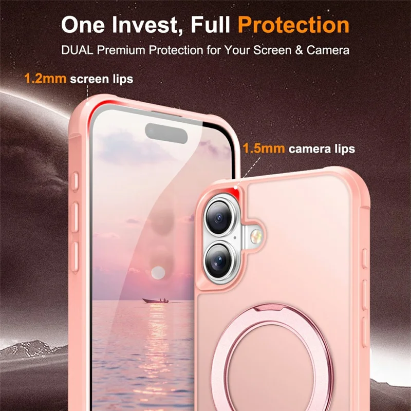 For iPhone 17 Case Magnetic Kickstand TPU + PC Shockproof Hybrid Phone Cover - Pink