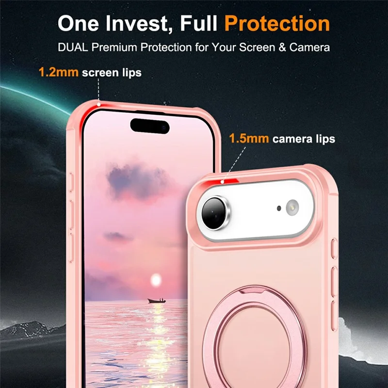 For iPhone 17 Air Case Magnetic Kickstand TPU + PC Shockproof Hybrid Phone Cover - Pink