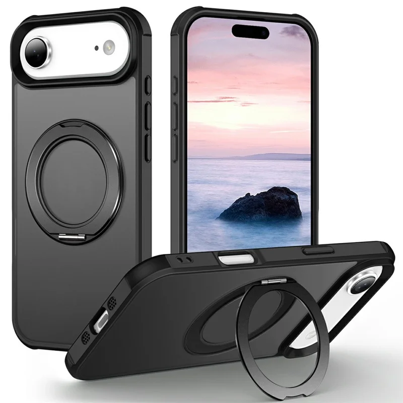 For iPhone Air Case Magnetic Kickstand TPU + PC Shockproof Hybrid Phone Cover - Black