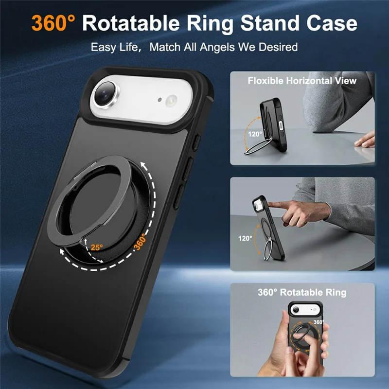 For iPhone Air Case Magnetic Kickstand TPU + PC Shockproof Hybrid Phone Cover - Black
