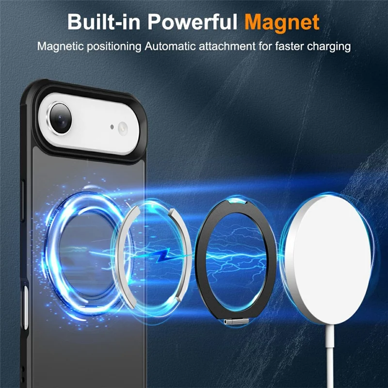 For iPhone Air Case Magnetic Kickstand TPU + PC Shockproof Hybrid Phone Cover - Black