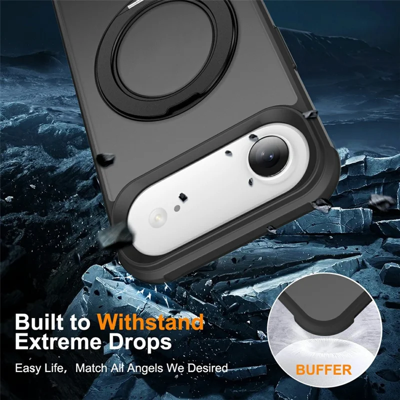 For iPhone Air Case Magnetic Kickstand TPU + PC Shockproof Hybrid Phone Cover - Black