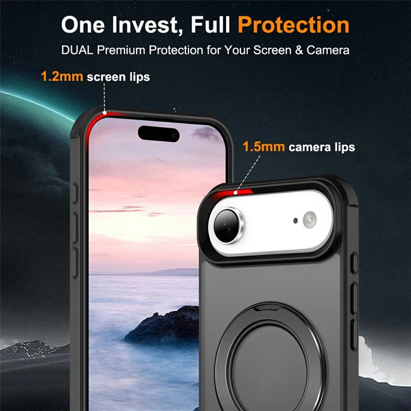 For iPhone Air Case Magnetic Kickstand TPU + PC Shockproof Hybrid Phone Cover - Black