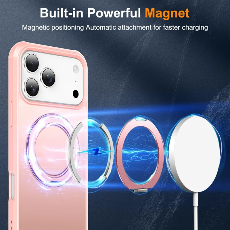 Für iPhone 17 Pro Max Hülle Magnetischer Ständer TPU + PC Stoßfeste Hybrid-Handyhülle - Pink