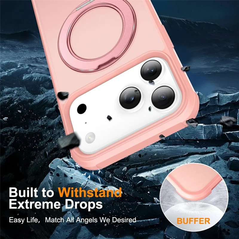 Für iPhone 17 Pro Max Hülle Magnetischer Ständer TPU + PC Stoßfeste Hybrid-Handyhülle - Pink