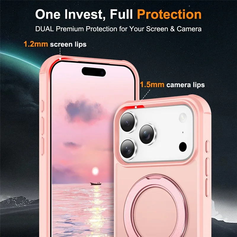 Für iPhone 17 Pro Max Hülle Magnetischer Ständer TPU + PC Stoßfeste Hybrid-Handyhülle - Pink