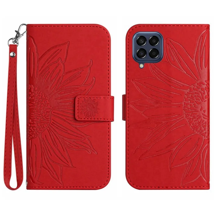 Pour Samsung Galaxy M53 5G HT04 Touch Touch PU le Cuir de Couverture de Téléphone Portable de la Couverture de Porte-tournes - Rouge