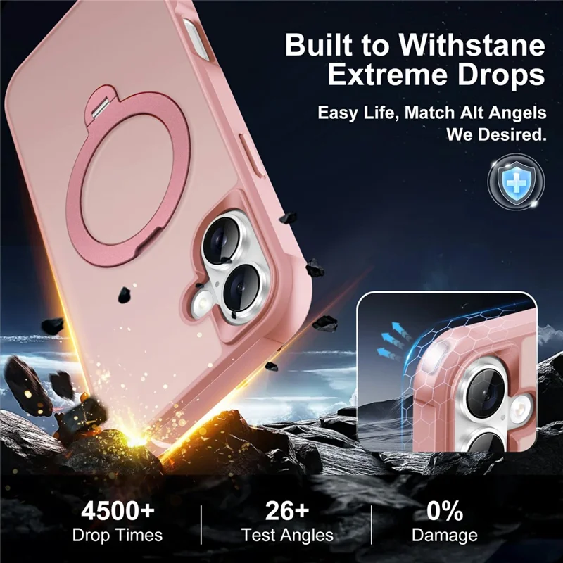 For iPhone 16 Plus Case Compatible with MagSafe Rotatable Kickstand TPU + PC Shockproof Phone Cover - Pink