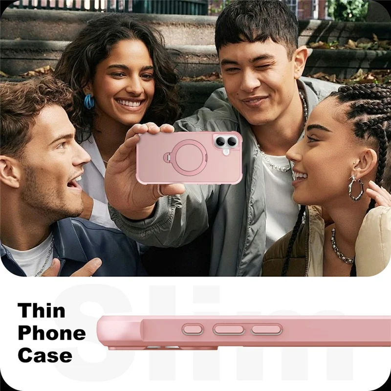 For iPhone 16 Plus Case Compatible with MagSafe Rotatable Kickstand TPU + PC Shockproof Phone Cover - Pink