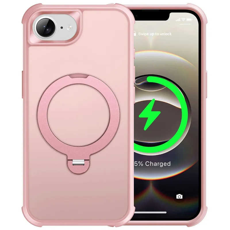For iPhone 16e Case Compatible with MagSafe Rotatable Kickstand TPU + PC Shockproof Phone Cover - Pink