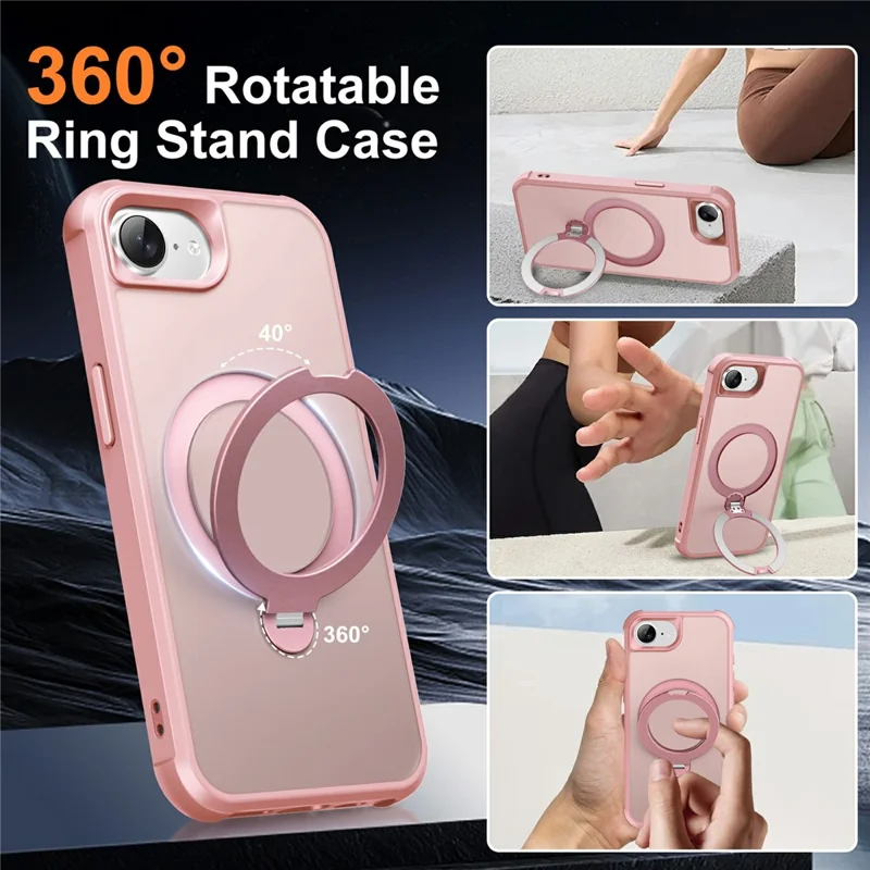 For iPhone 16e Case Compatible with MagSafe Rotatable Kickstand TPU + PC Shockproof Phone Cover - Pink
