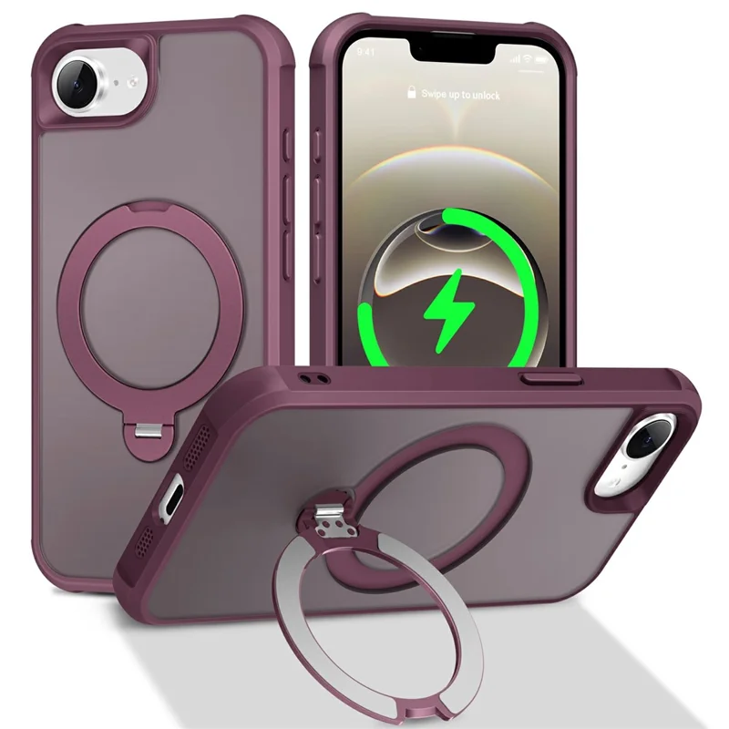 For iPhone 17e / 16e Case Compatible with MagSafe Rotatable Kickstand TPU + PC Shockproof Phone Cover - Wine Red