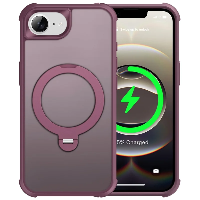 For iPhone 17e / 16e Case Compatible with MagSafe Rotatable Kickstand TPU + PC Shockproof Phone Cover - Wine Red
