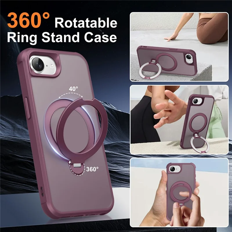 For iPhone 17e / 16e Case Compatible with MagSafe Rotatable Kickstand TPU + PC Shockproof Phone Cover - Wine Red
