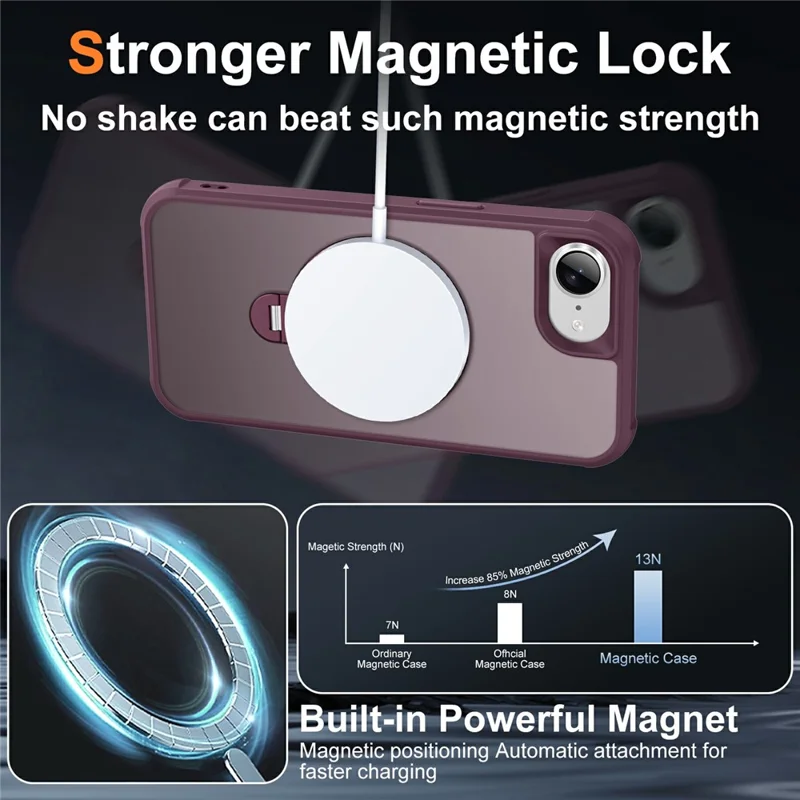 For iPhone 17e / 16e Case Compatible with MagSafe Rotatable Kickstand TPU + PC Shockproof Phone Cover - Wine Red