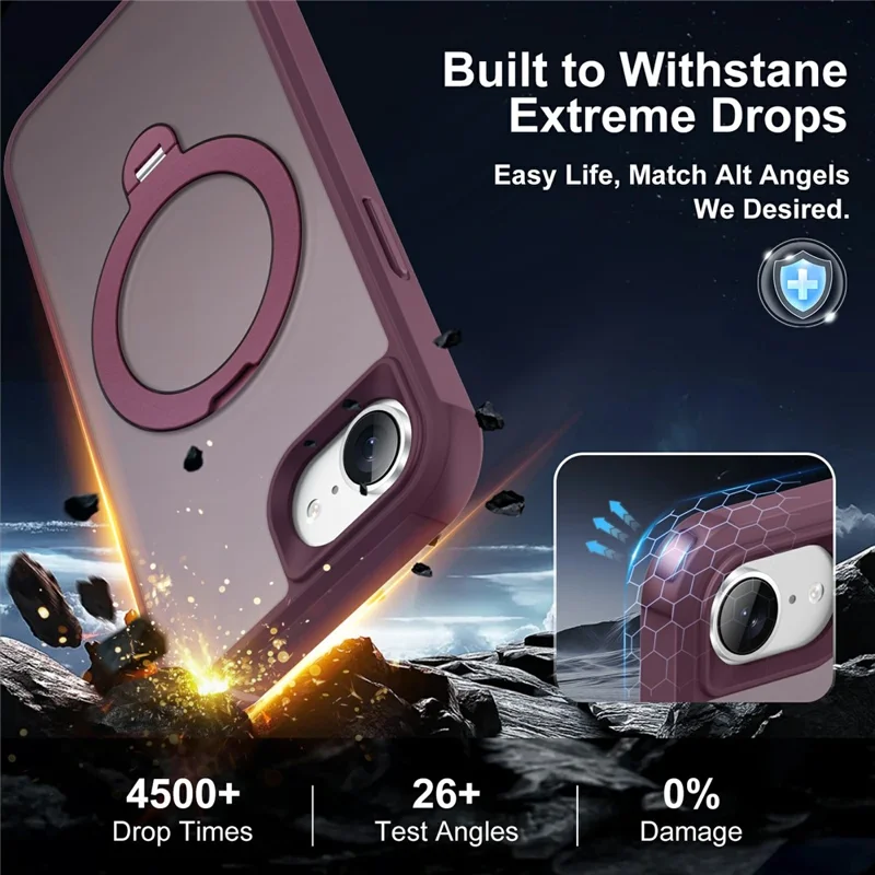 For iPhone 17e / 16e Case Compatible with MagSafe Rotatable Kickstand TPU + PC Shockproof Phone Cover - Wine Red