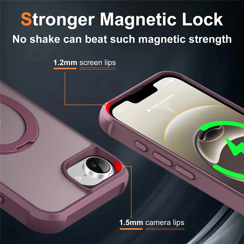For iPhone 17e / 16e Case Compatible with MagSafe Rotatable Kickstand TPU + PC Shockproof Phone Cover - Wine Red