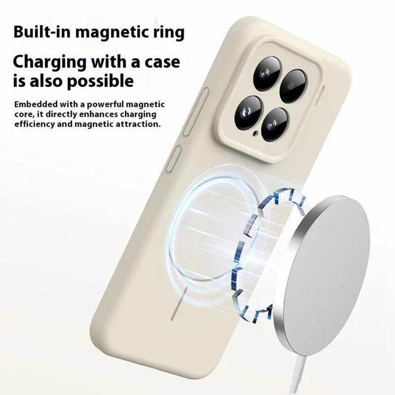 Pour Xiaomi 15 Étui Compatible avec MagSafe Peau Douce au Toucher Silicone Liquide + Étui de Téléphone en PC - Blanc Antique
