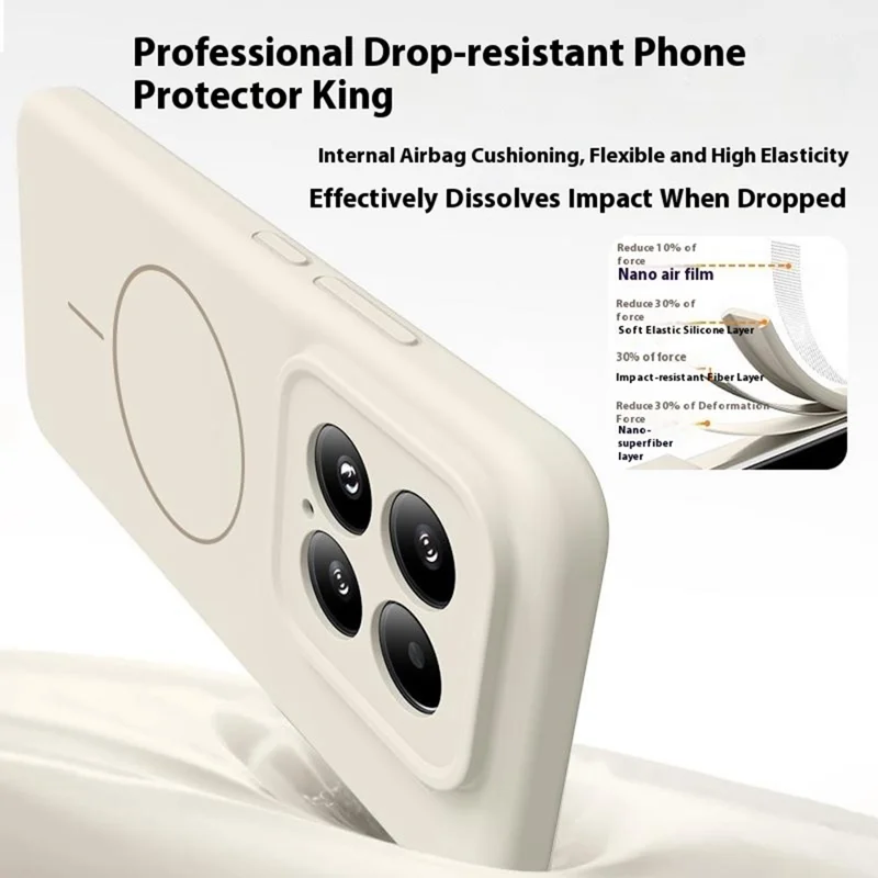Pour Xiaomi 15 Étui Compatible avec MagSafe Peau Douce au Toucher Silicone Liquide + Étui de Téléphone en PC - Blanc Antique