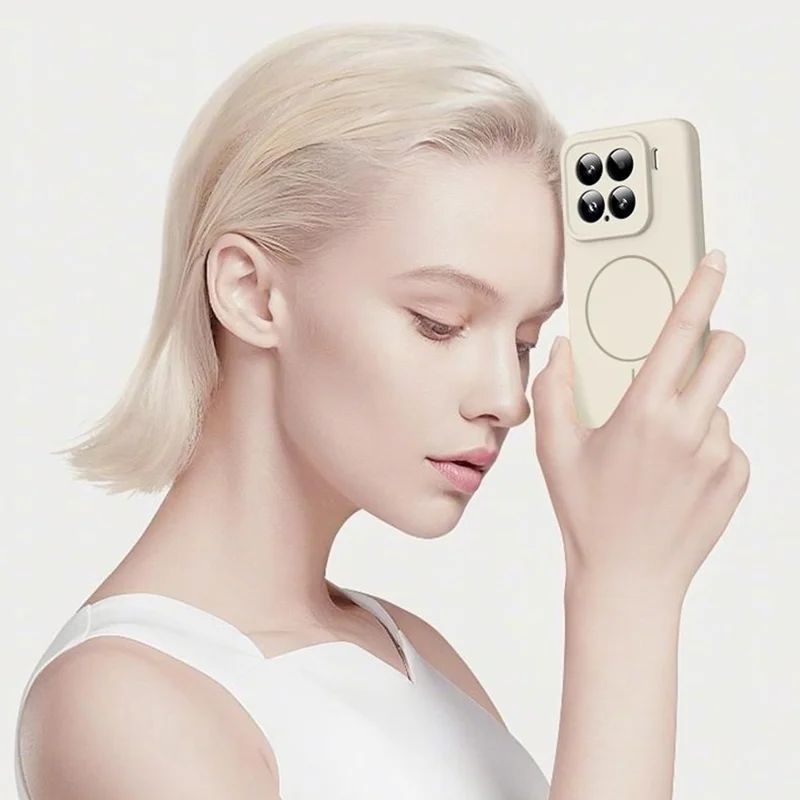 Pour Xiaomi 15 Étui Compatible avec MagSafe Peau Douce au Toucher Silicone Liquide + Étui de Téléphone en PC - Blanc Antique