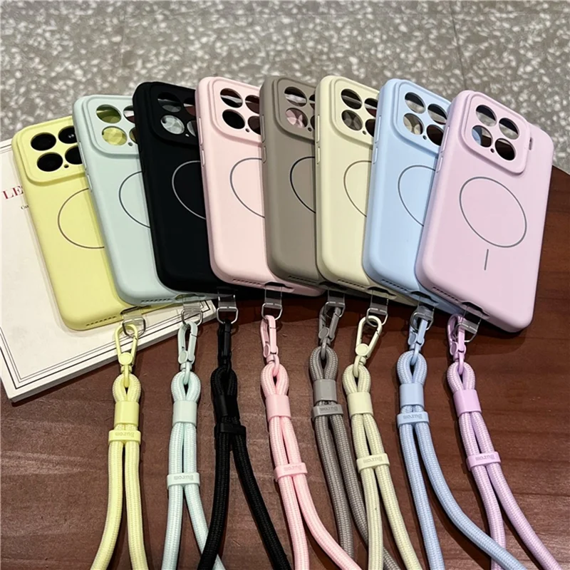 Чехол для Xiaomi 15 с поддержкой MagSafe, мягкий, нежный на ощупь, из жидкого силикона + ПК, с ремешком на запястье - Светло-желтый