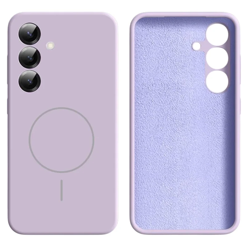 Capa para Samsung Galaxy S25 Compatível com MagSafe, Silicone Líquido Suave ao Toque + Capa de Celular em PC - Roxo Claro
