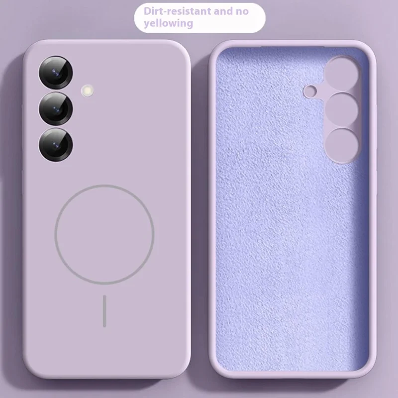 Capa para Samsung Galaxy S25 Compatível com MagSafe, Silicone Líquido Suave ao Toque + Capa de Celular em PC - Roxo Claro