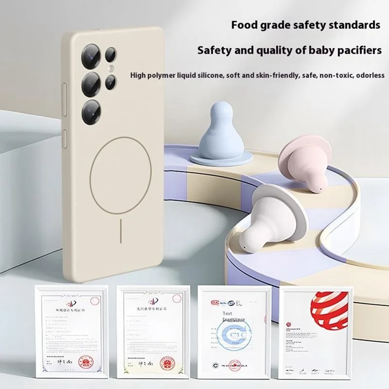 For Samsung Galaxy S25 Ultra Case Compatible with MagSafe Soft Skin-Touch Liquid Silicone + PC Phone Cover - Antique White