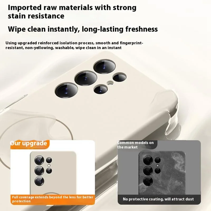 For Samsung Galaxy S25 Ultra Case Compatible with MagSafe Soft Skin-Touch Liquid Silicone + PC Phone Cover - Antique White