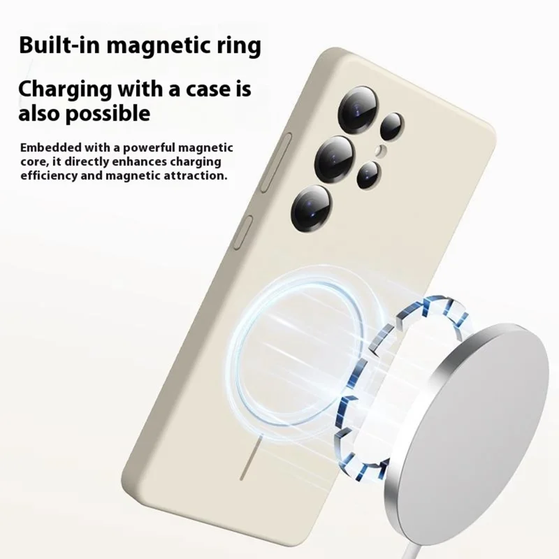 For Samsung Galaxy S25 Ultra Case Compatible with MagSafe Soft Skin-Touch Liquid Silicone + PC Phone Cover - Antique White
