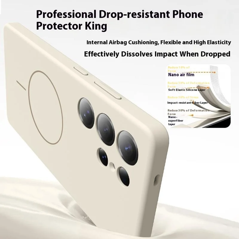 For Samsung Galaxy S25 Ultra Case Compatible with MagSafe Soft Skin-Touch Liquid Silicone + PC Phone Cover - Antique White