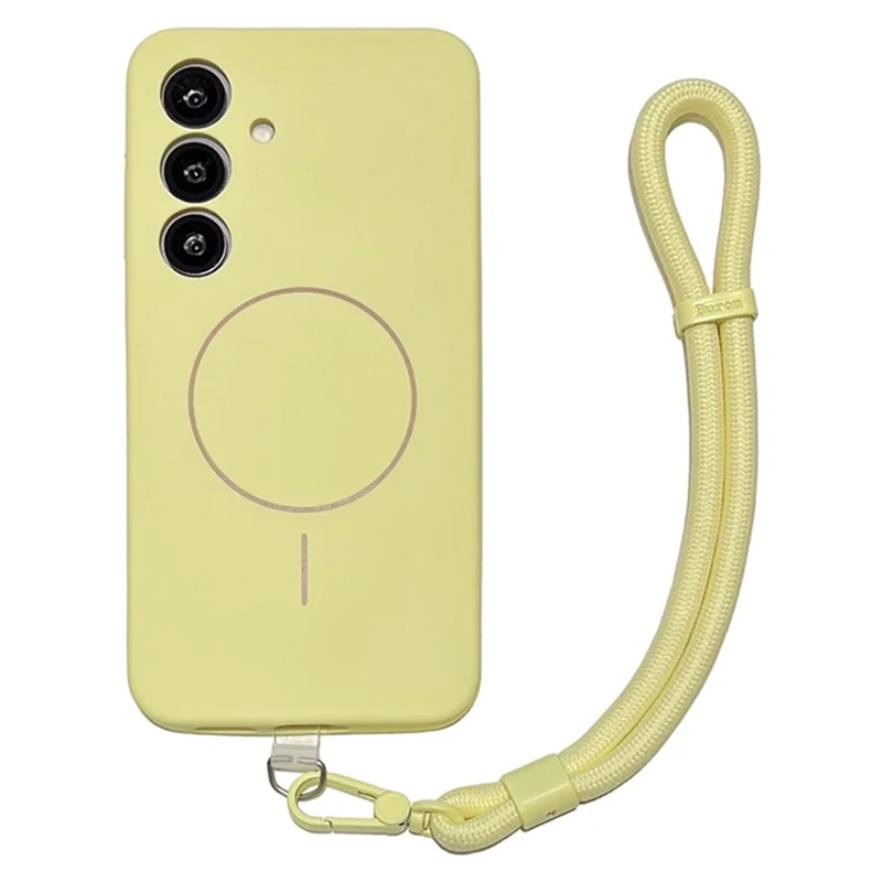 Capa para Samsung Galaxy S25 Compatível com MagSafe, Silicone Líquido Macio ao Toque + Capa de Celular em PC com Alça de Pulso - Amarelo Claro