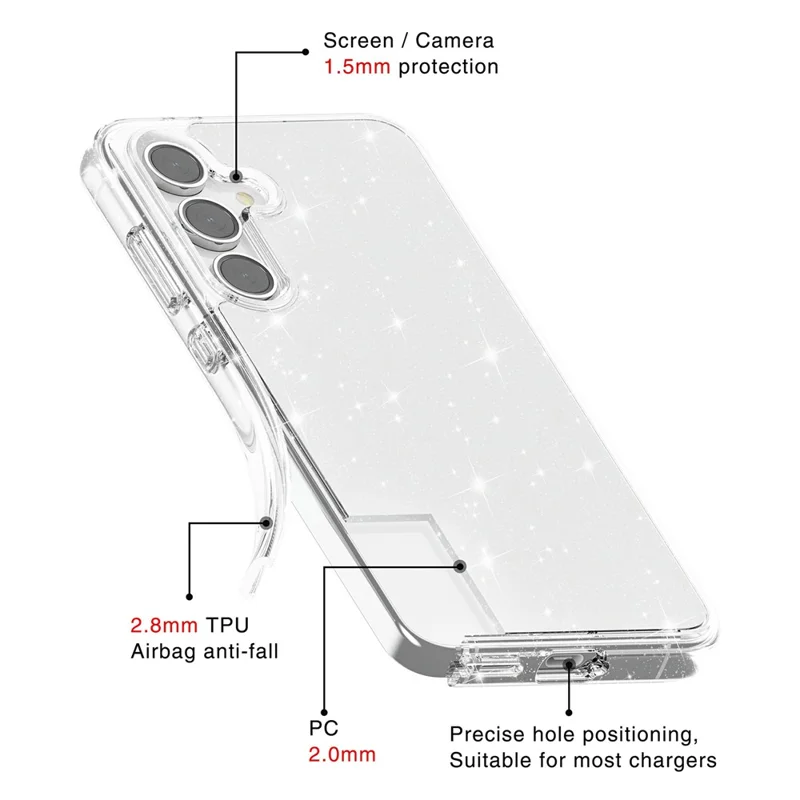 Étui pour Samsung Galaxy S25 FE Poudre Scintillante Brillante Housse Arrière Souple TPU + PC Rigide - Blanc