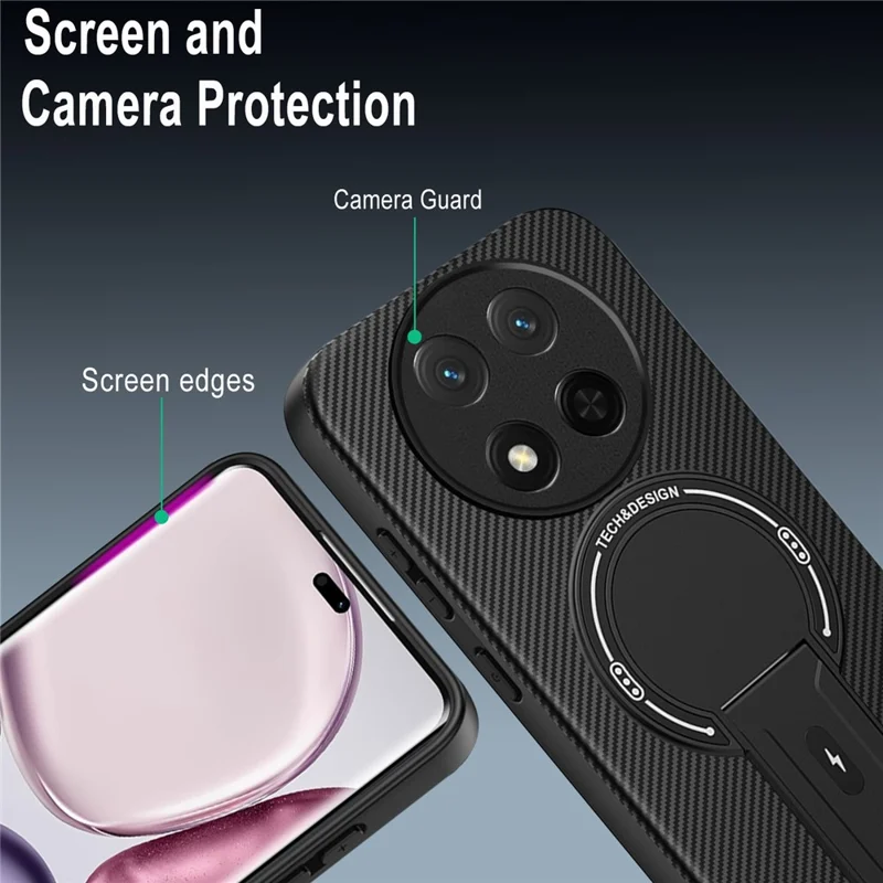 Funda para Honor X9c 5G / X60 Pro 5G / Magic7 Lite 5G con Textura de Fibra de Carbono, Carcasa PC + TPU con Soporte - Negro
