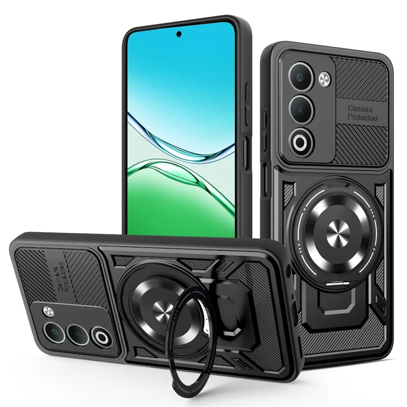 Für Oppo A5 5G Magnetische Hülle mit rotierendem Ständer TPU + PC Handyhülle - Schwarz