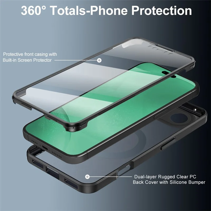 For iPhone Air Case Compatible with MagSafe PC + TPU + Acrylic Full Protection Phone Cover - Black