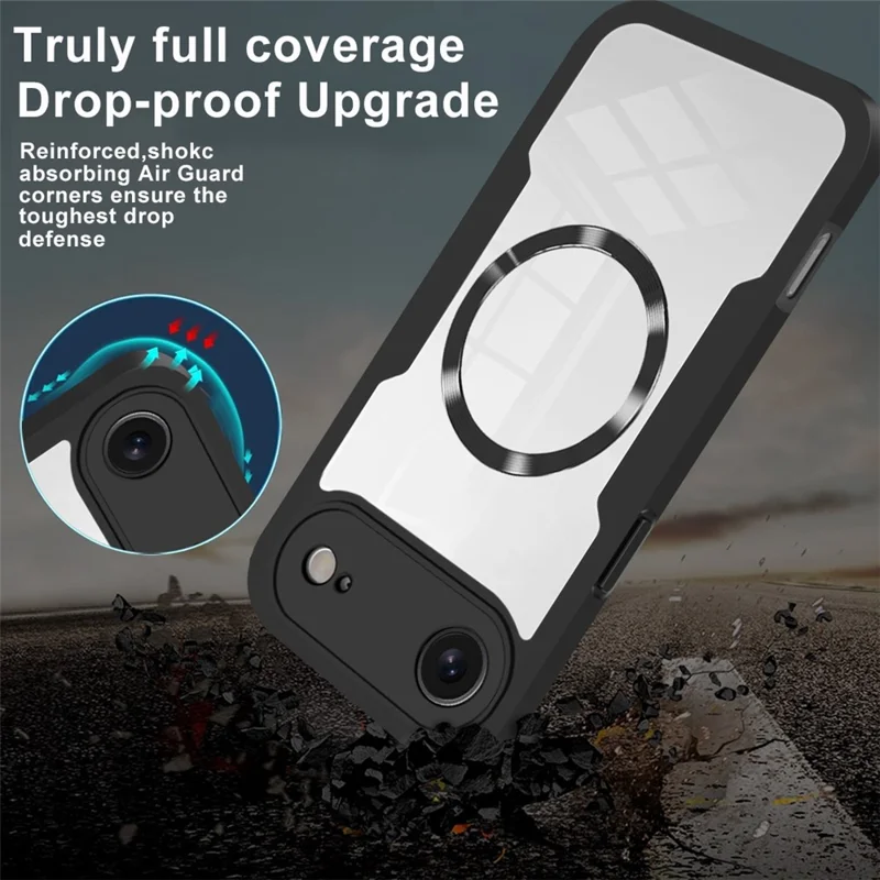 For iPhone Air Case Compatible with MagSafe PC + TPU + Acrylic Full Protection Phone Cover - Black