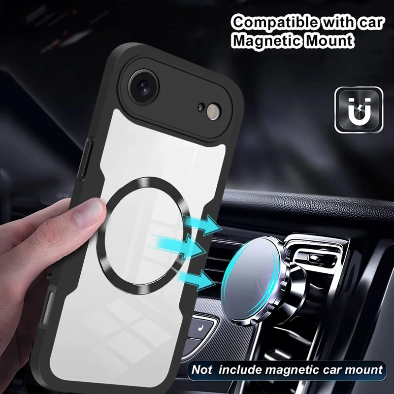 For iPhone Air Case Compatible with MagSafe PC + TPU + Acrylic Full Protection Phone Cover - Black