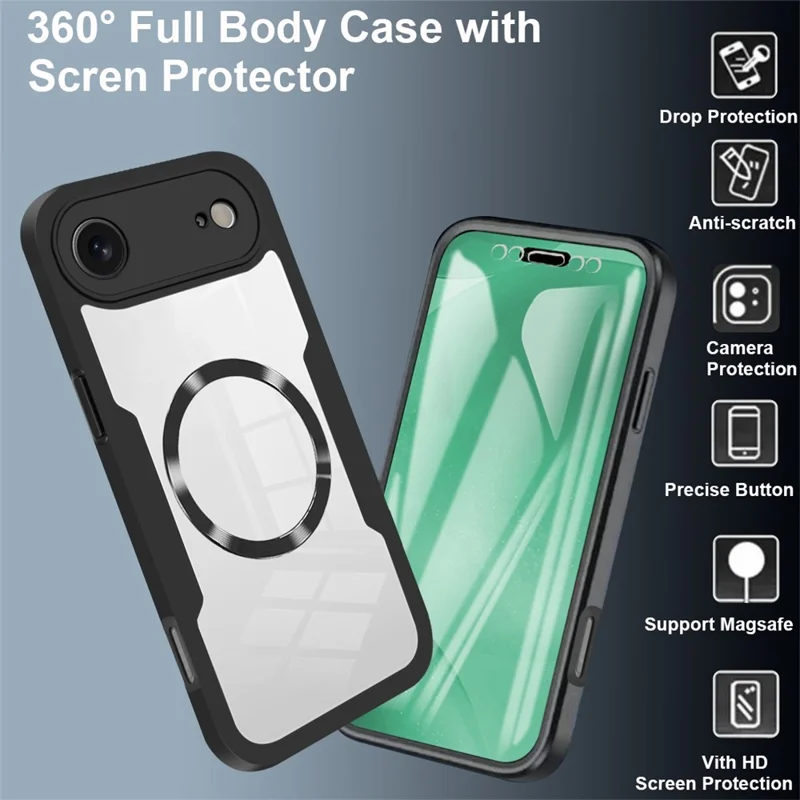 For iPhone Air Case Compatible with MagSafe PC + TPU + Acrylic Full Protection Phone Cover - Black