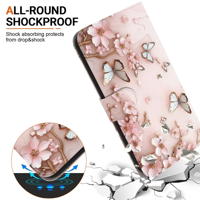 For iPhone 17 Wallet Case Pattern Printing Leather Stand Phone Cover with Strap - Pink Butterfly