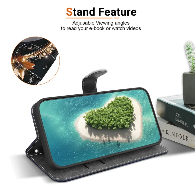 For iPhone Air Wallet Case Pattern Printing Leather Stand Phone Cover with Strap - Black Gold Heart