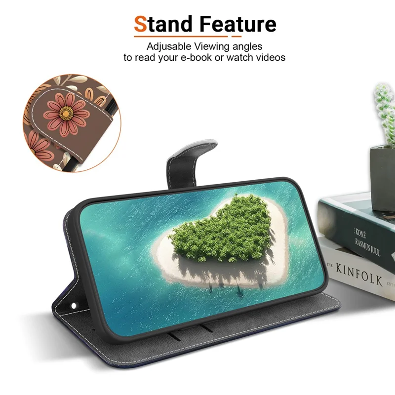 For iPhone 18 Pro Max / 17 Pro Max Wallet Case Pattern Printing Leather Stand Phone Cover with Strap - Blossom
