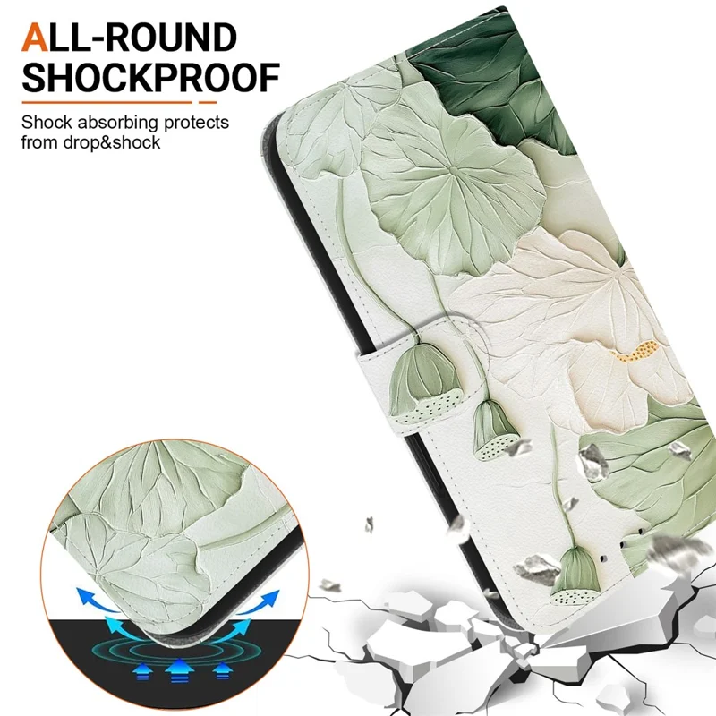 For Motorola Moto G56 5G Wallet Case Pattern Printing Leather Stand Phone Cover with Strap - Lotus