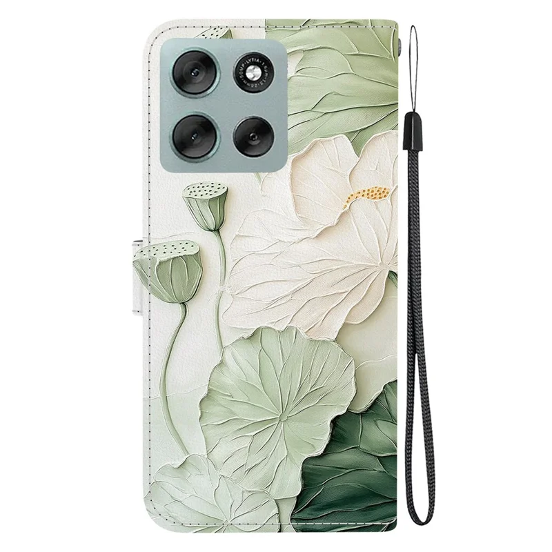 For Motorola Moto G56 5G Wallet Case Pattern Printing Leather Stand Phone Cover with Strap - Lotus