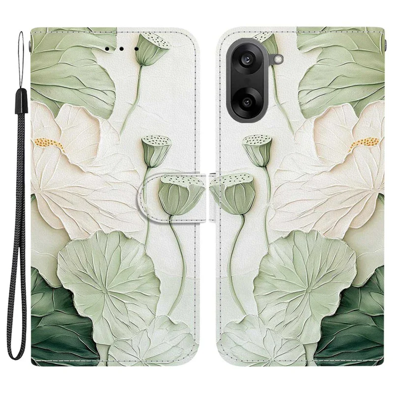 For OnePlus Nord CE5 5G / Ace 5 Racing 5G Wallet Case Pattern Printing Leather Stand Phone Cover with Strap - Lotus